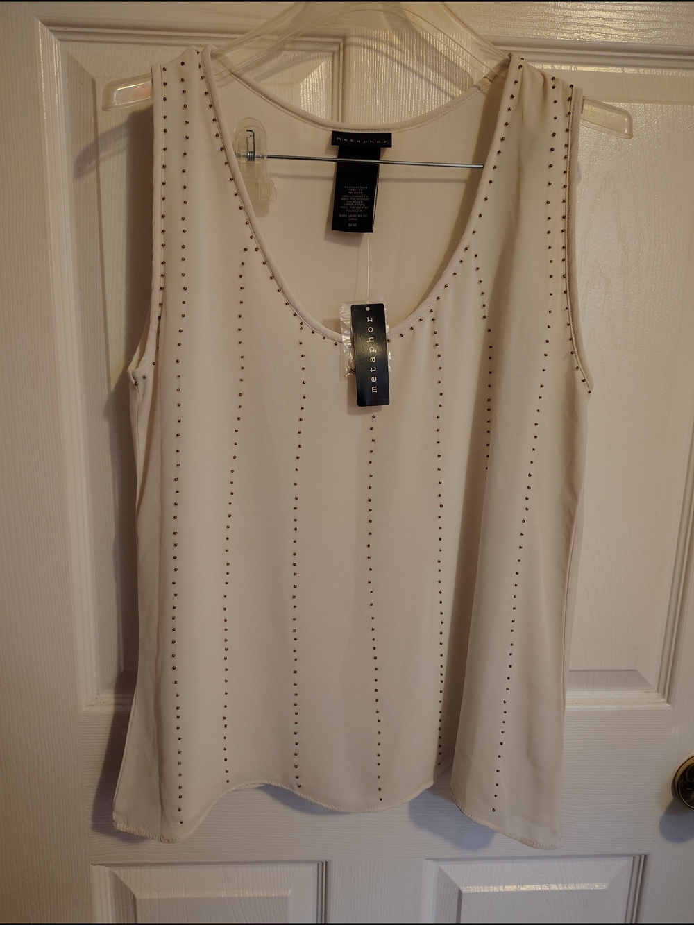 Metaphor Cream Sleeveless Stud-Trim Tank Top